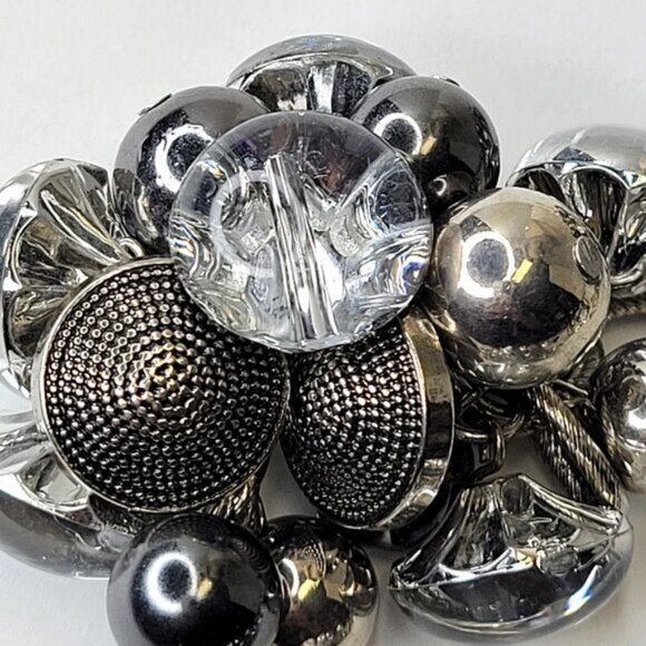 Statement Necklace Silver Tone Crystal Buttons Beads Charms Clusters Necklace - Picture 5 of 11